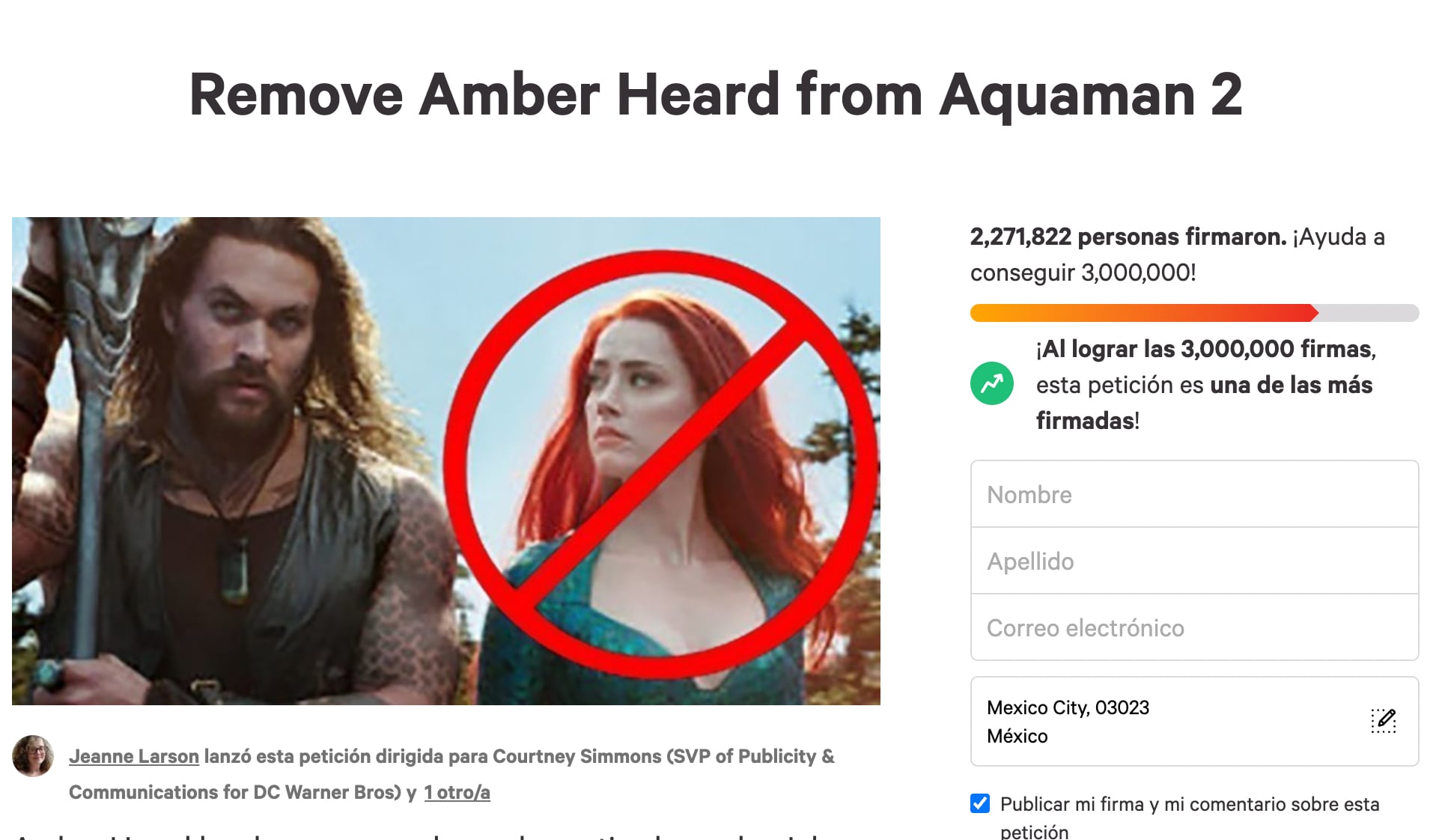 Petición para quitar a Amber Heard de Aquaman and the Lost Kingdom