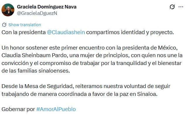 Graciela Domínguez Nava se reúne por primera vez con Claudia Sheinbaum en Palacio Nacional