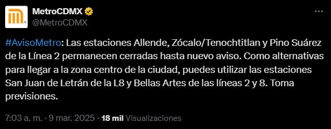 Cierran tres estaciones del Metro CDMX por asamblea informativa de Claudia Sheinbaum.