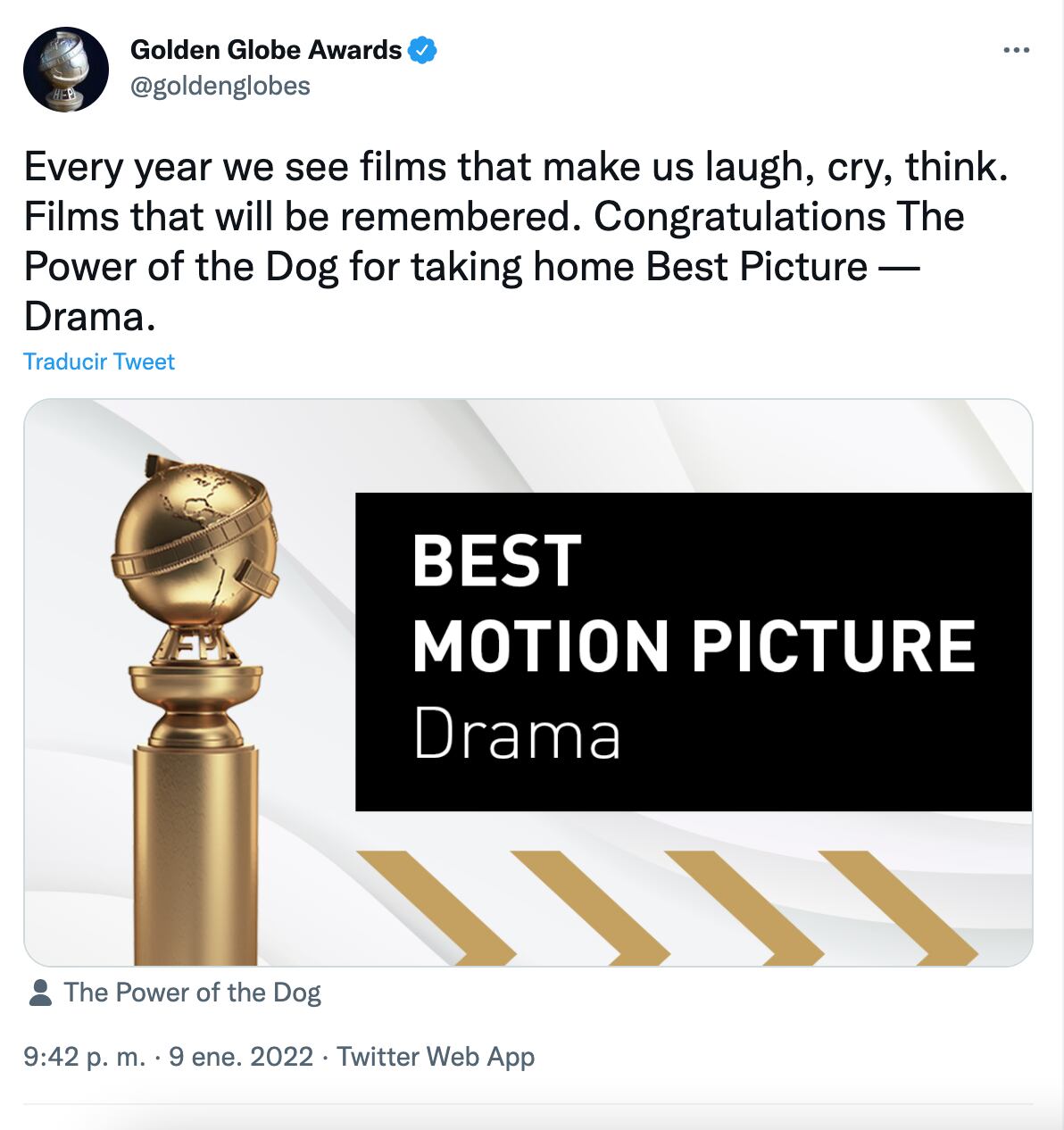 'The Power of the Dog' gana como Mejor Película Dramática