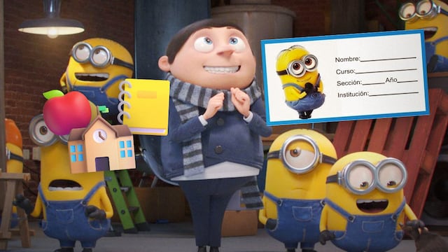 Plantilla de etiqueta escolar de Mi Villano Favorito y Minions para imprimir.