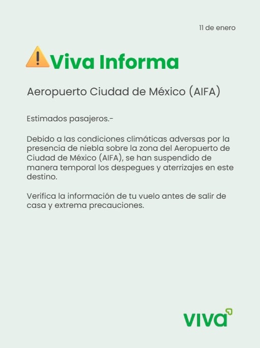 Neblina obliga al AICM a suspender vuelos en la CDMX