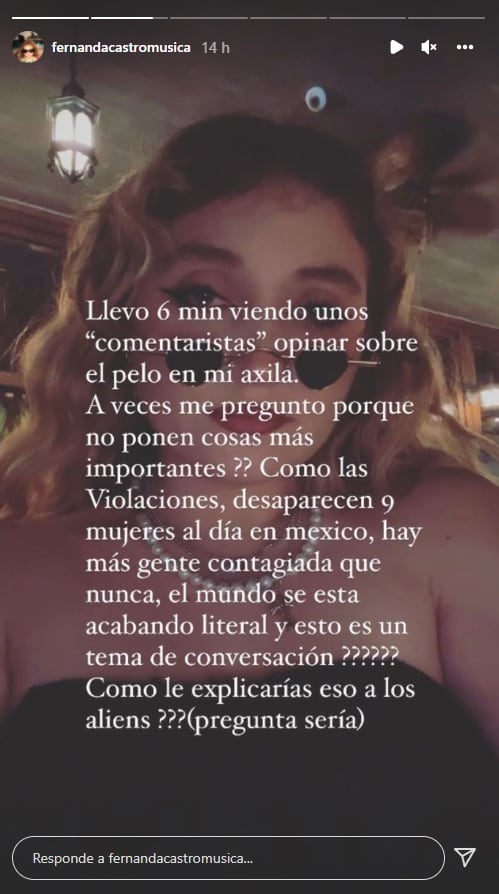 Fernanda Castro explota tras críticas por vello en sus axilas