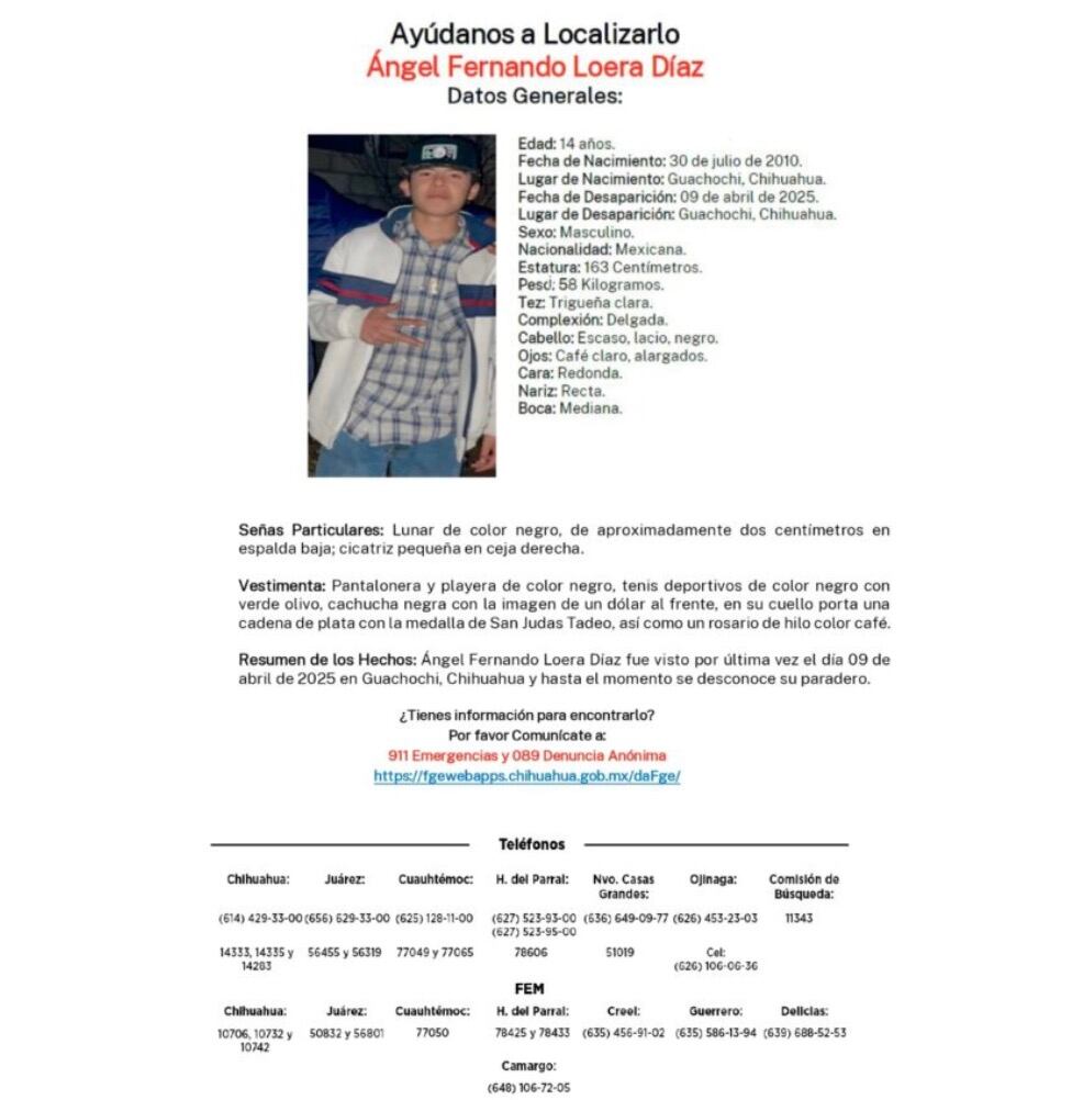 Ficha de búsqueda de Ángel Loera