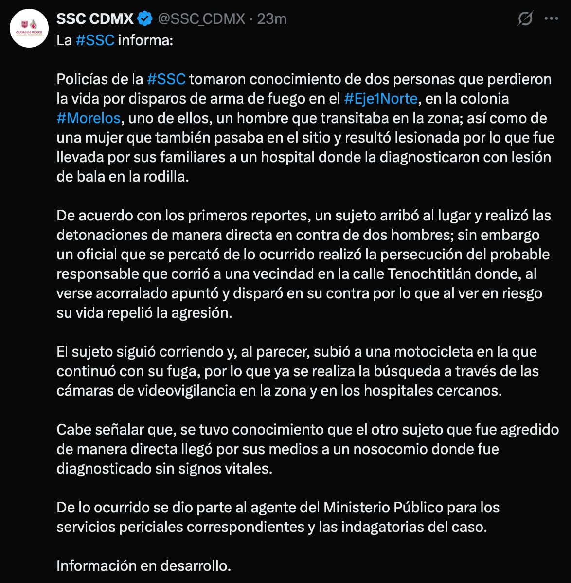 Dos muertos por balacera en Tepito.