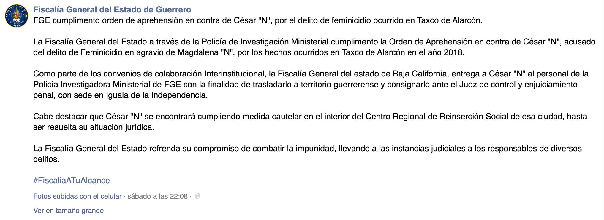 Detienen a feminicida de Magdalena Aguilar, mujer descuartizada en Taxco hace 4 años