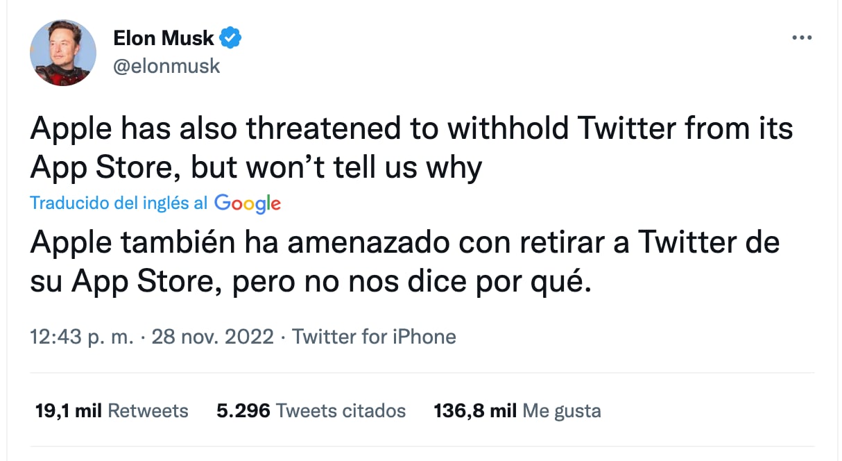 Elon Musk acusa a Apple de censurar Twitter