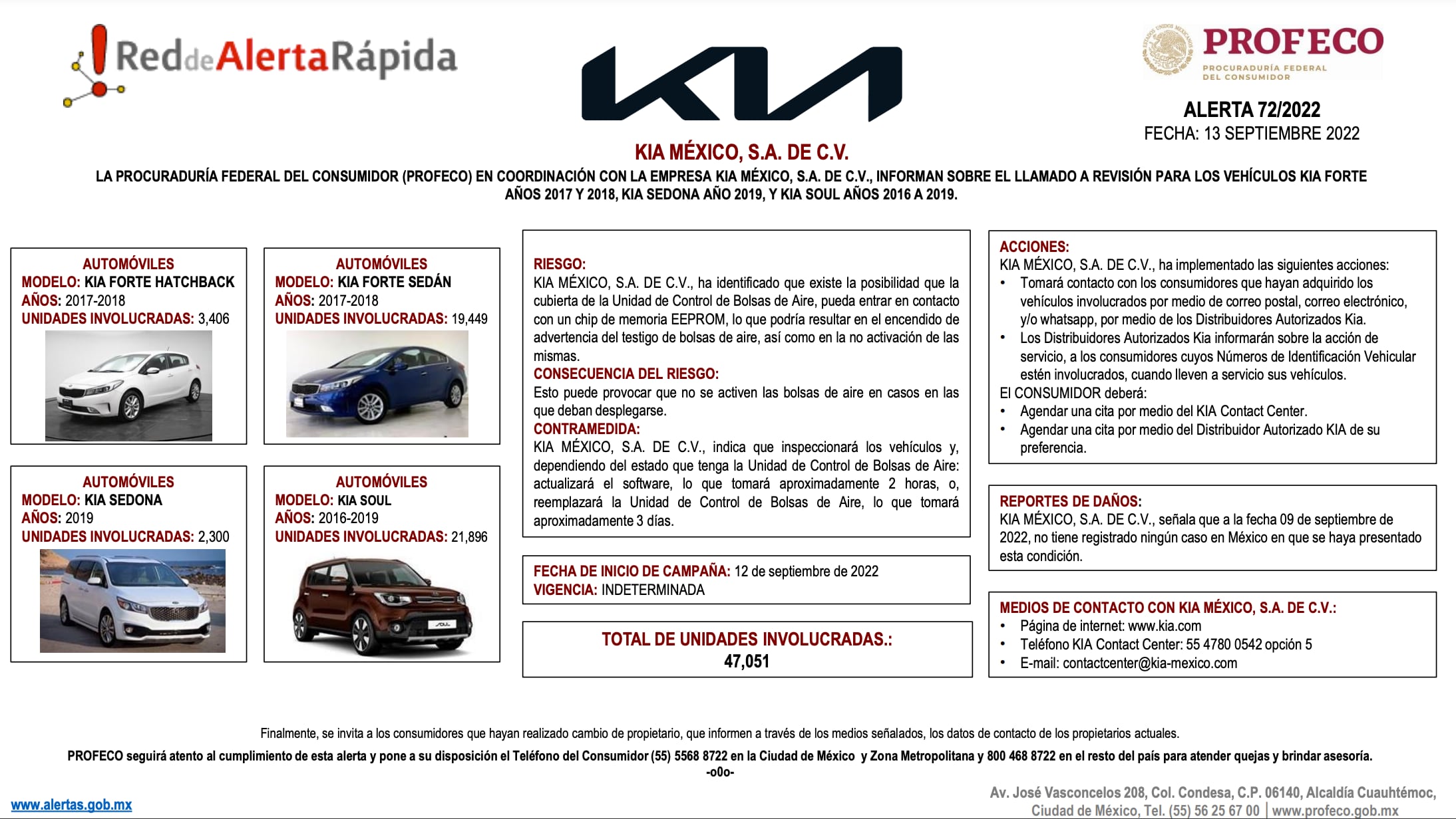 Kia llama a revisar 4 modelos de autos