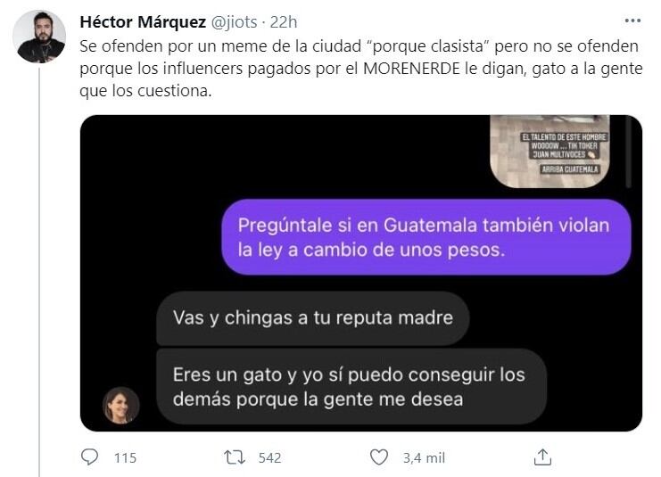 Publicación de Twitter - Héctor Márquez