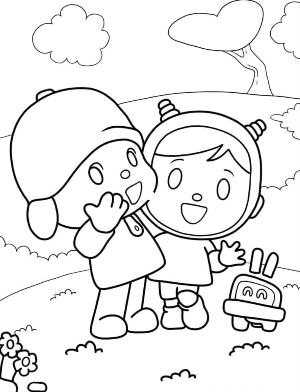 Pocoyo y Nina en el parque en primavera