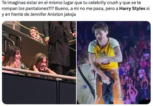 Harry Styles rompe sus pantalones frente a Jennifer Aniston