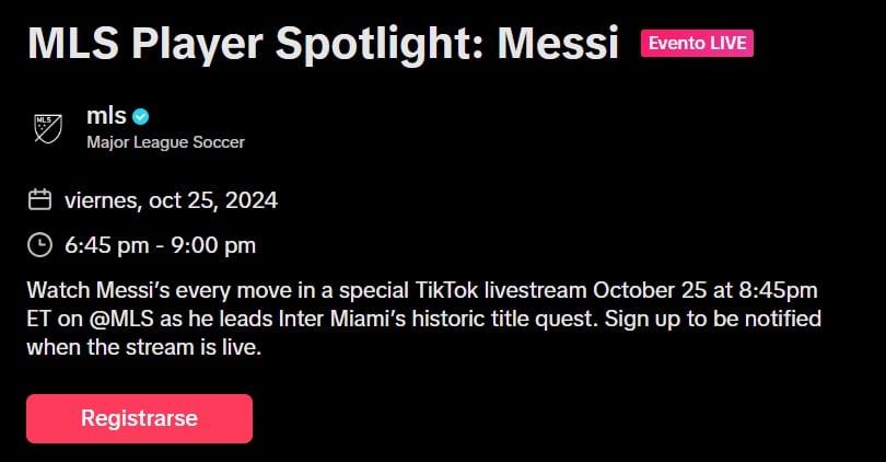 Evento de TikTok para seguir a Messi