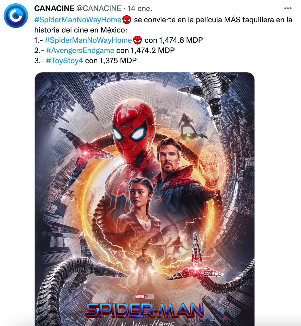 'Spider-Man: No Way Home' es la película más taquillera en la historia de México