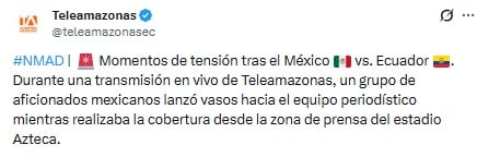 Teleamazonas denuncia agresión a sus periodistas en el partido México vs Ecuador.