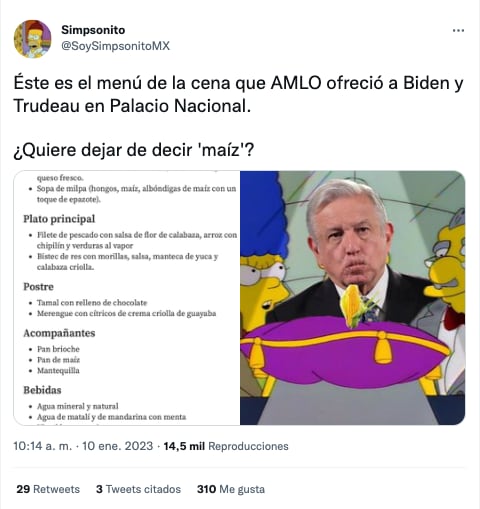Meme de AMLO por cena llena de maíz