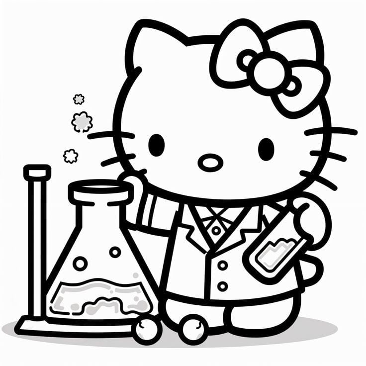 Dibujos de Hello Kitty en la escuela para colorear por el Día del Maestro