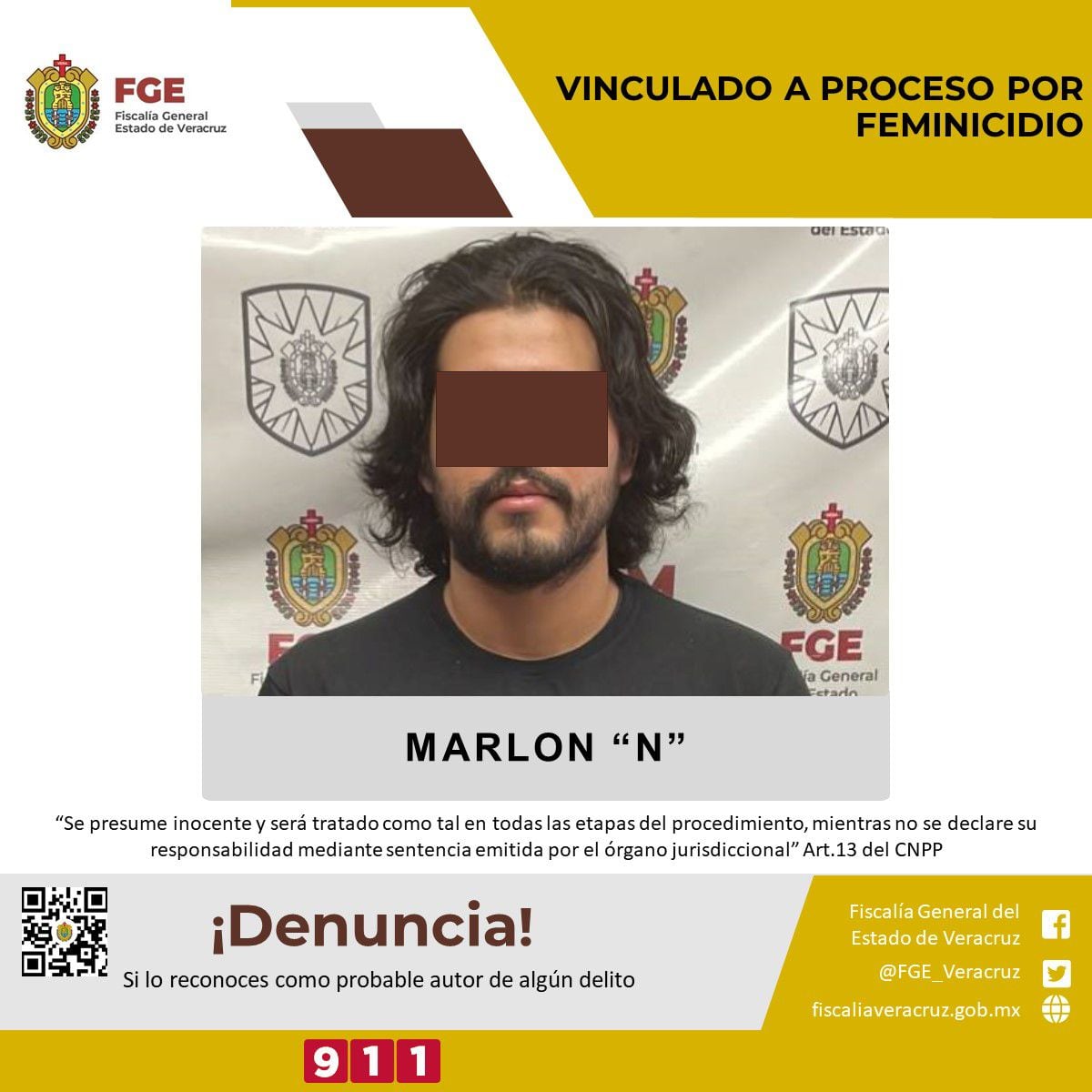 Fiscalía de Veracruz informa la vinculación a proceso de Marlon