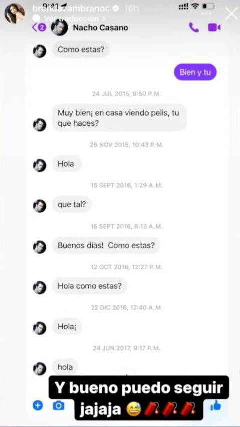 Chat entre Brenda Zambrano y Nacho Casano