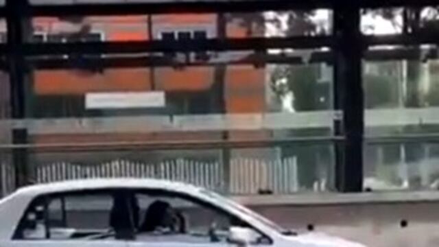 Mujer se detiene sobre Eje 3 Oriente para maquillarse