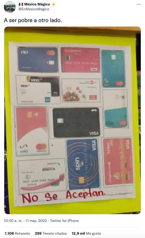 Este negocio no acepta estas tarjetas