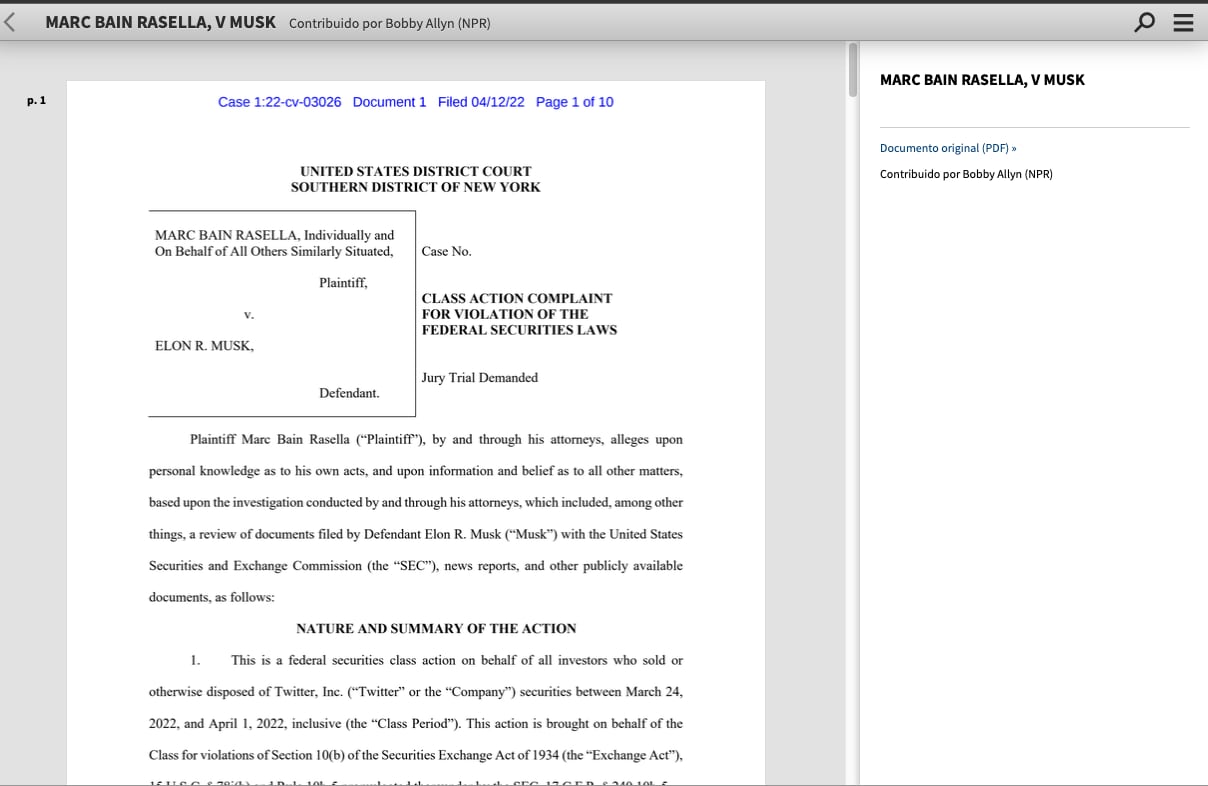 Demanda a Elon Musk por accionistas de Twitter