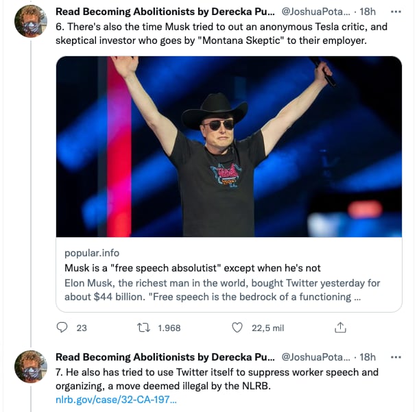 Hilo expone las veces que Elon Musk ha ido en contra de la libertad de expresión