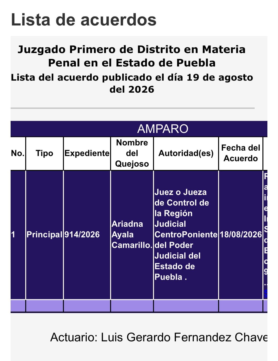 Ariadna Ayala solicita amparo