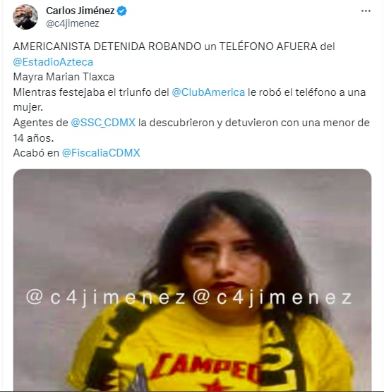Aficionada del America detenida