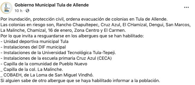 Publicación del gobierno de Tula