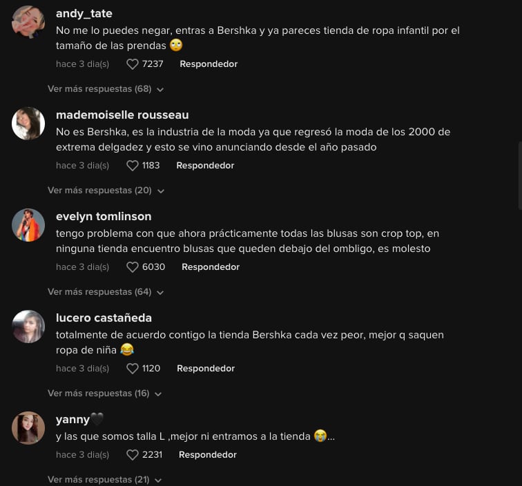Usuarias también se quejan de la ropa chiquita en Bershka y tiendas de ropa en general