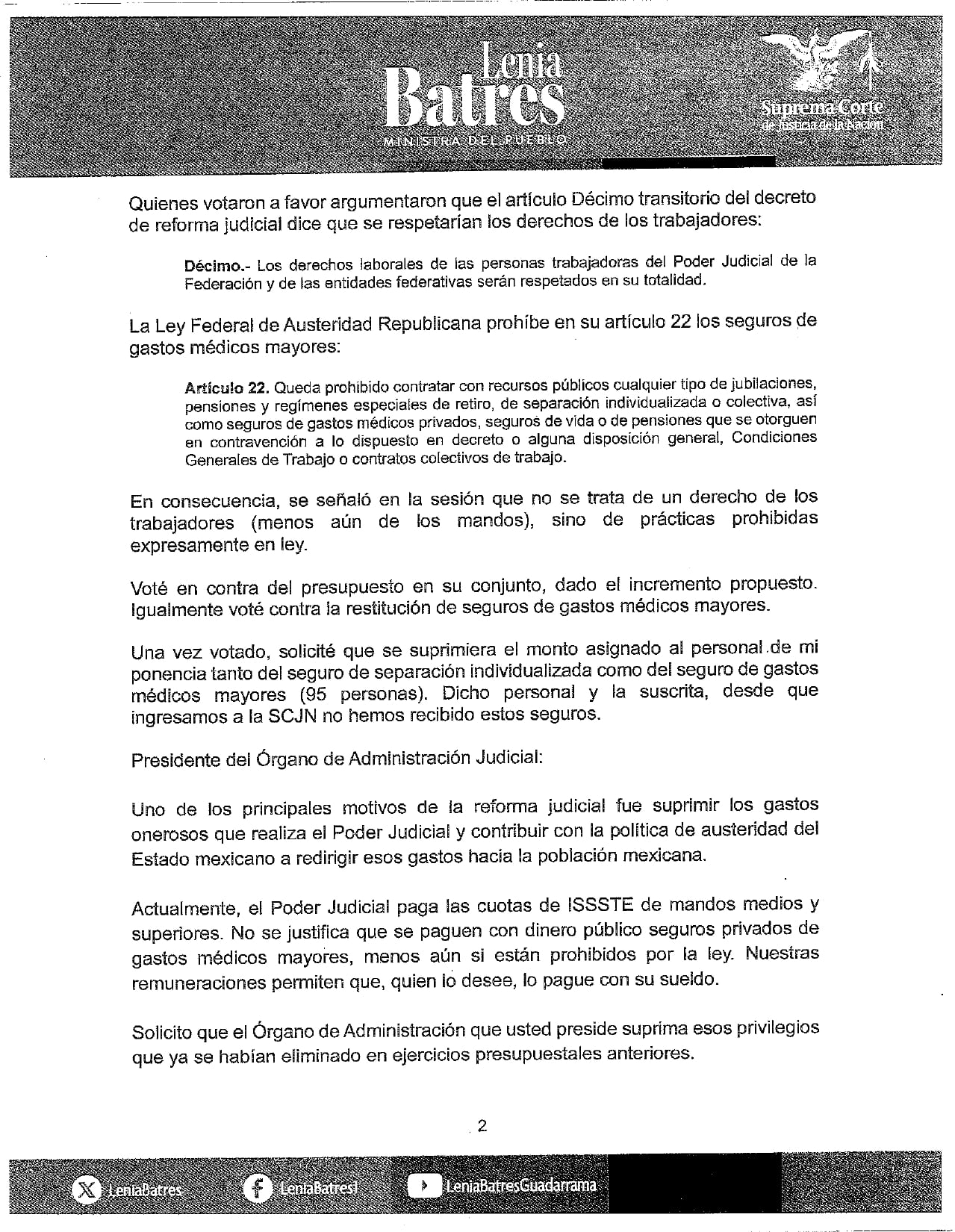 Lenia Batres acusa a ministros de la SCJN de conspirar en su contra