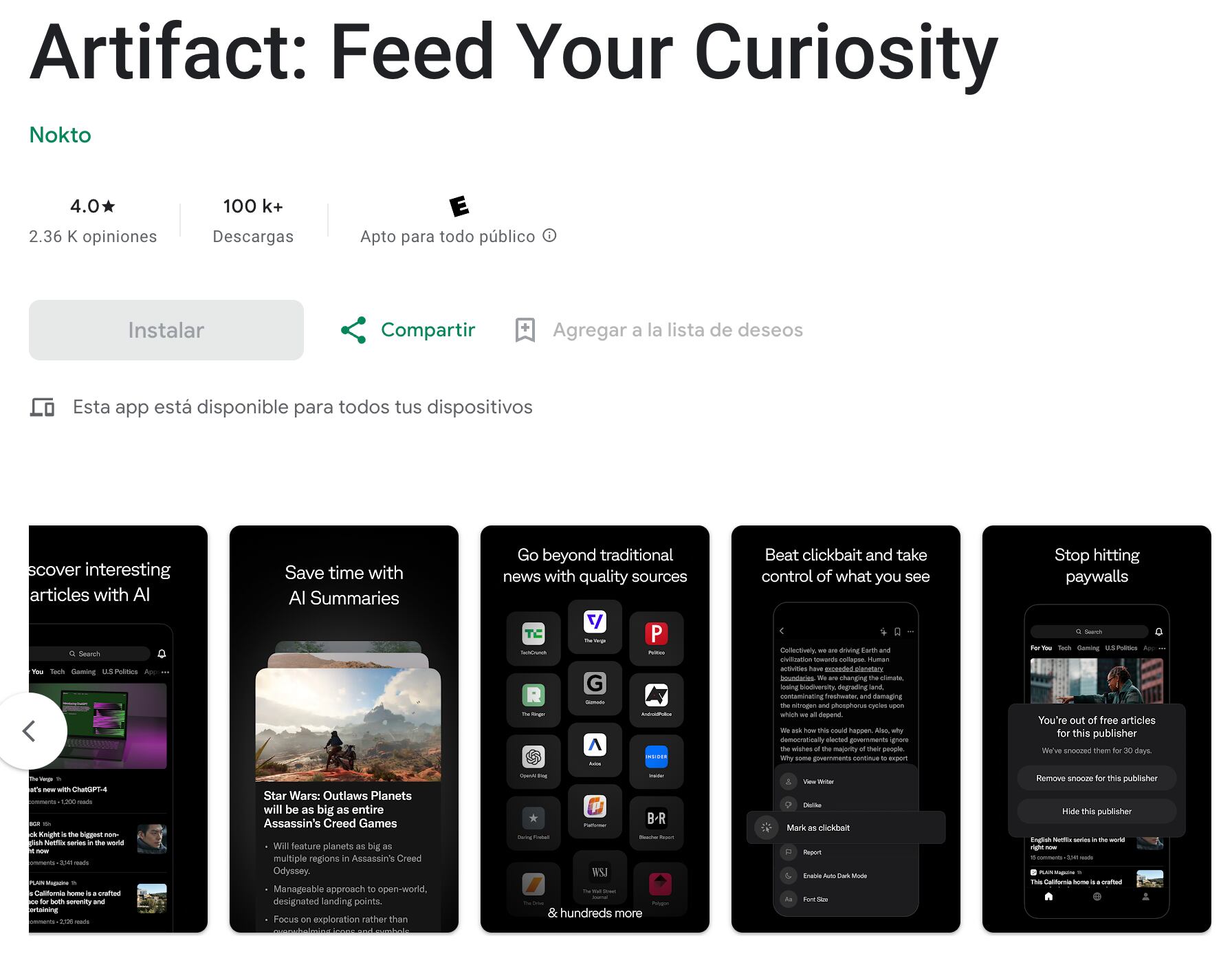 Artifact en Google Play