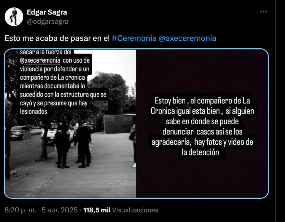Reportero denuncia agresiones de la policía por documentar 2 muertes en Axe Ceremonia