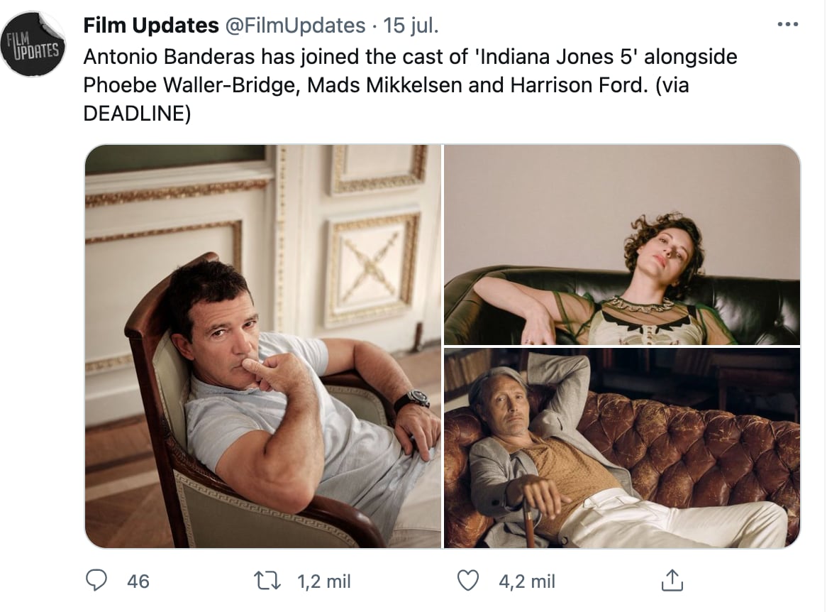 Antonio Banderas se une a 'Indiana Jones 5'