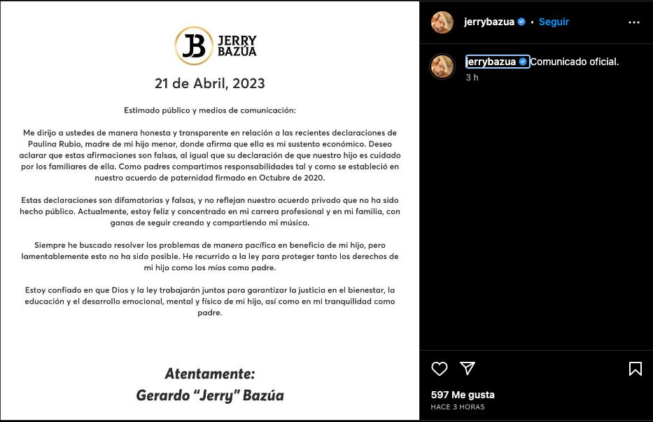 Gerardo Bazúa desmiente que Paulina Rubio lo mantenga