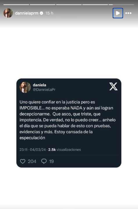Daniela Parra está decepcionada de las autoridades por su resolución en el caso de Héctor Parra