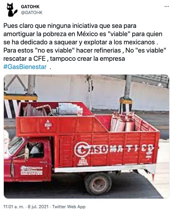 Tuit sobre Gas Bienestar