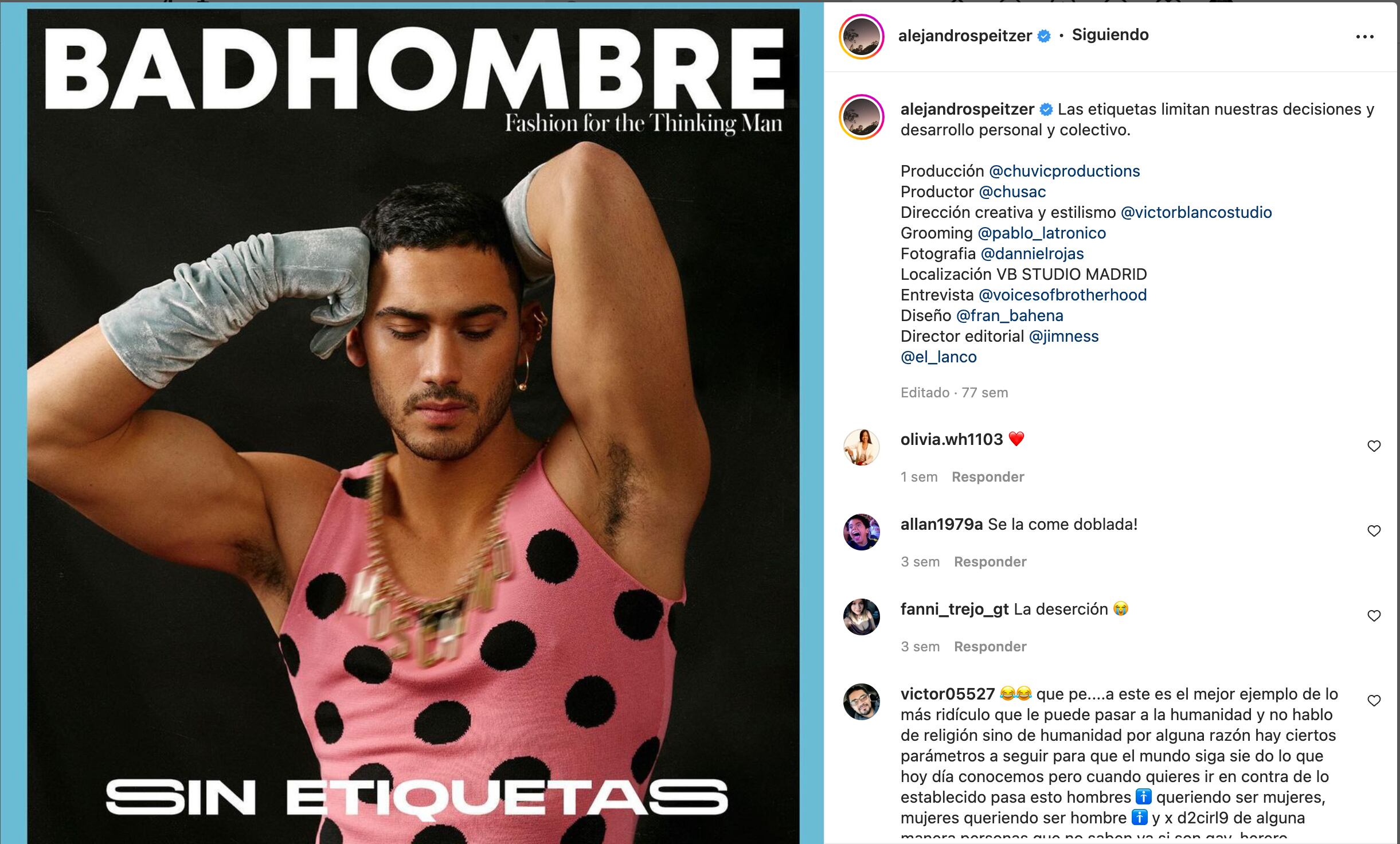 Alejandro Speitzer en la revista Bad Hombre