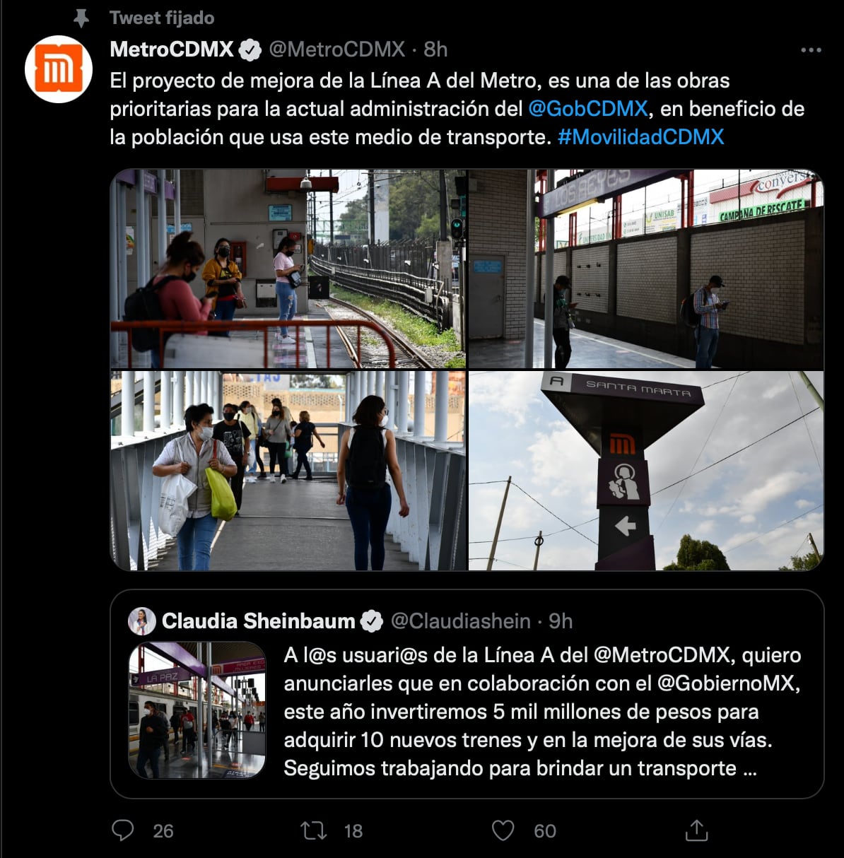 Claudia Sheinbaum anuncia inversión a la Línea A del Metro de la CDMX