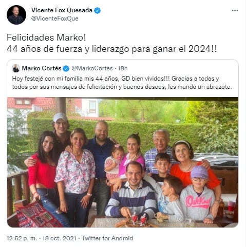 Vicente Fox felicita a Marko Cortés