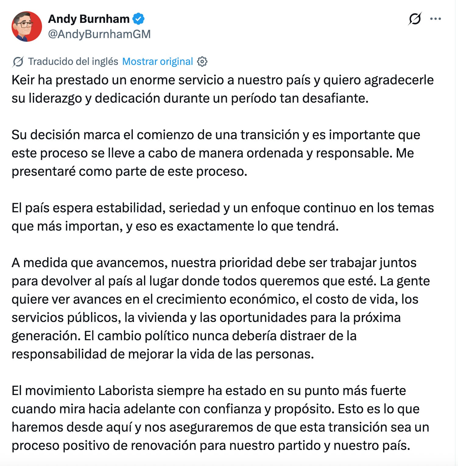 Andy Burnham se perfila como sucesor de Keir Starmer