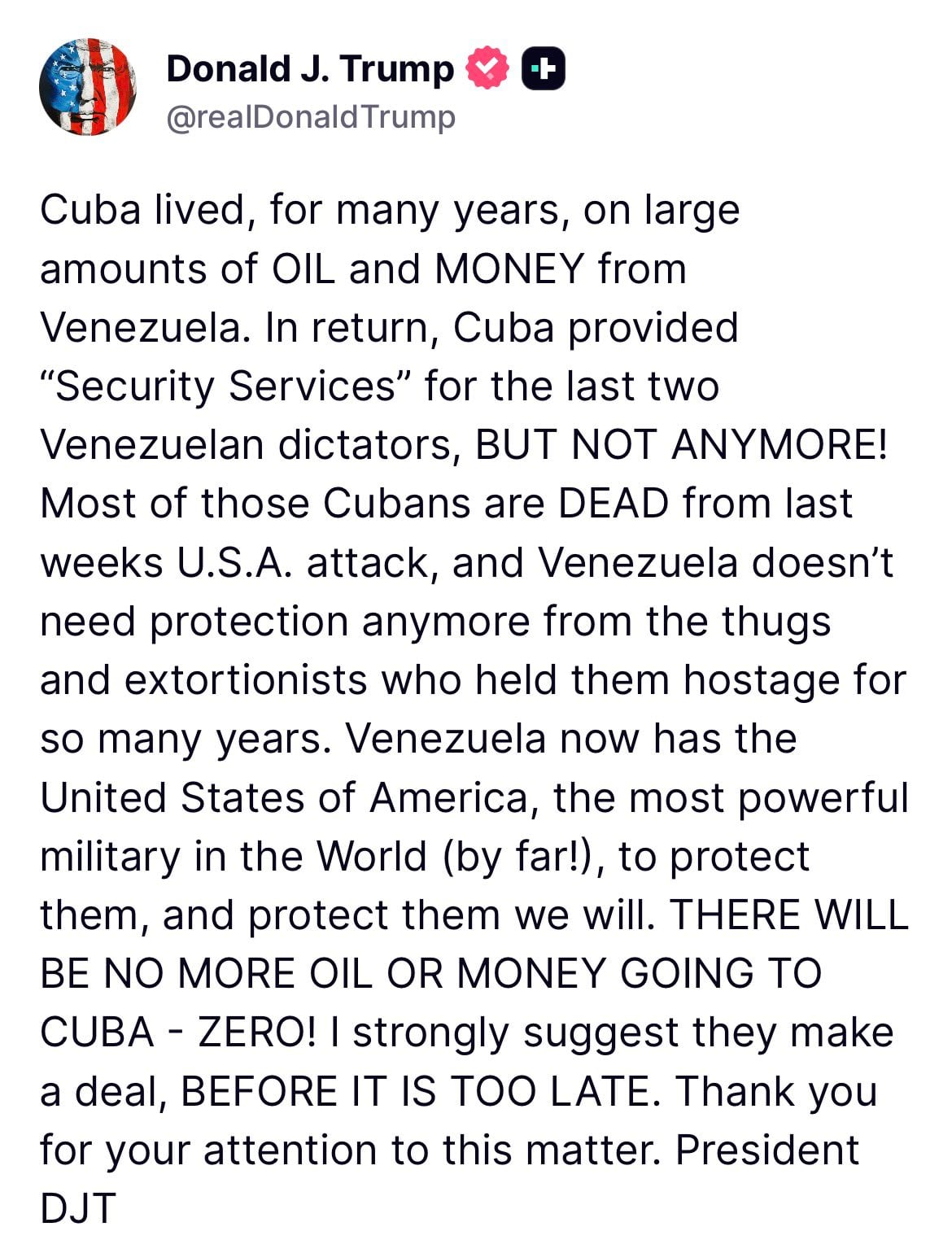 Trump amenaza con cortar a Cuba el dinero y el petróleo venezolano