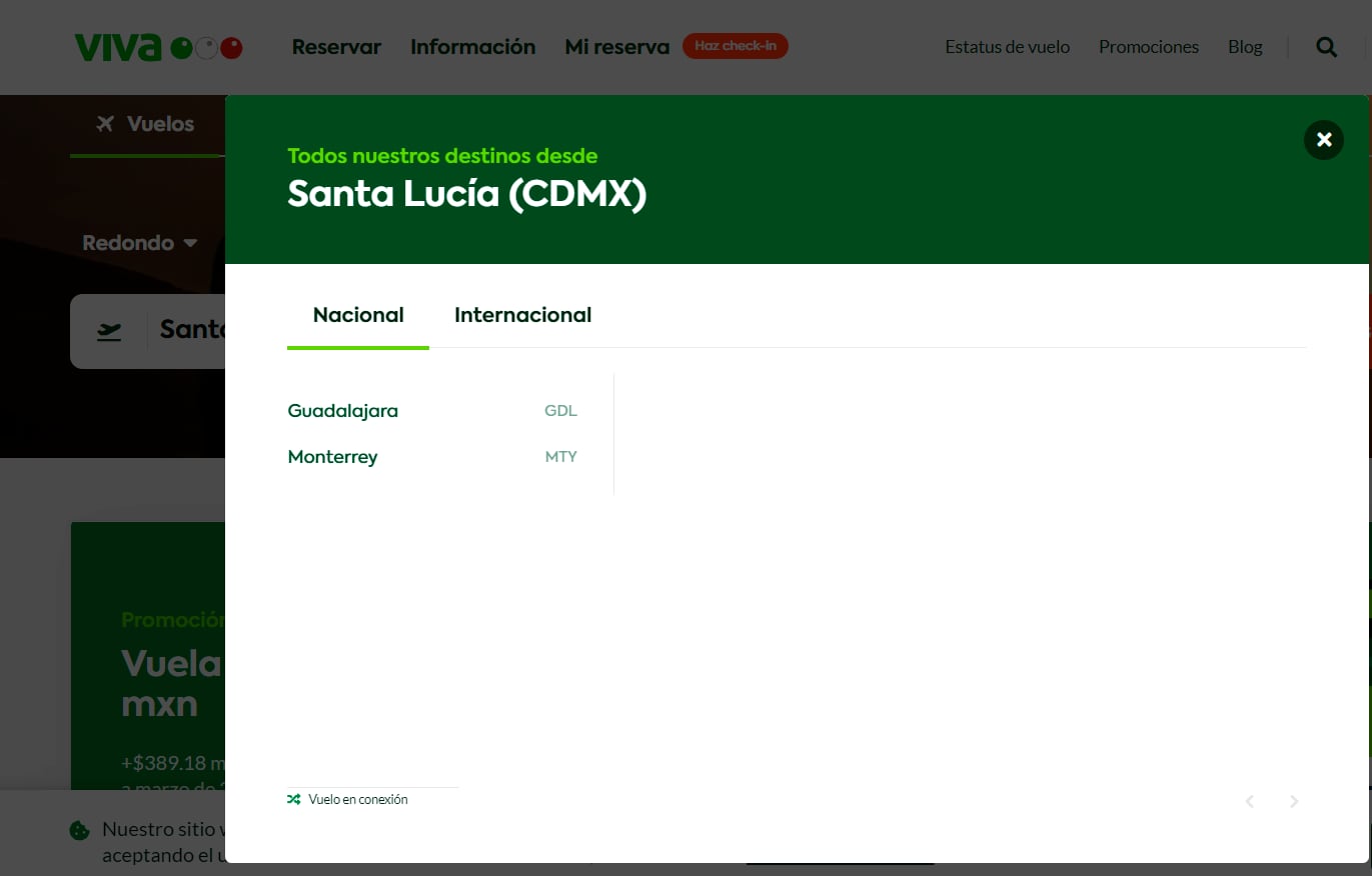 captura de pantalla de vuelos de Santa Lucía