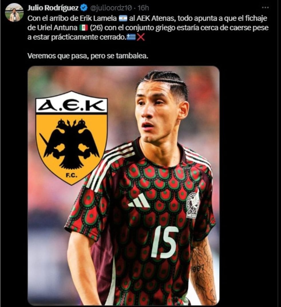 Fichaje de Uriel Antuna con AEK se caería.