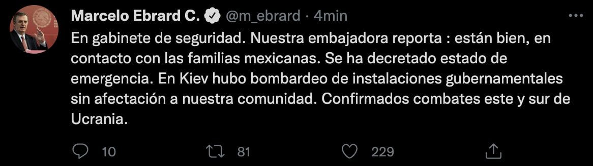 Tuit de Marcelo Ebrard