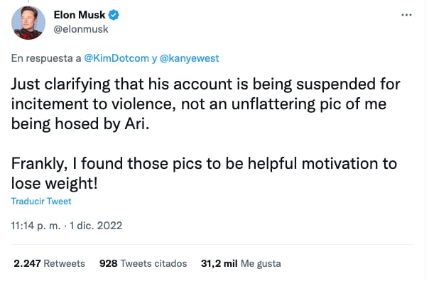Elon Musk suspende cuenta de Twitter de Kanye West