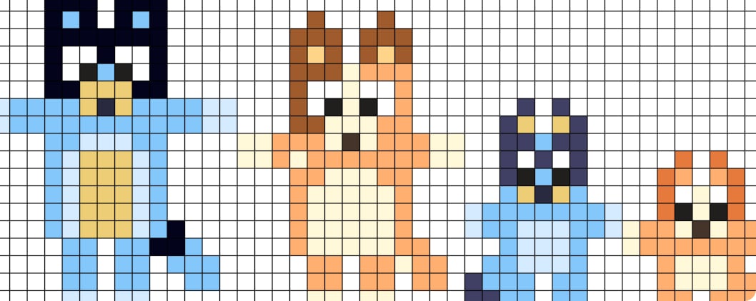 Bluey y su familia por separado en punto de cruz