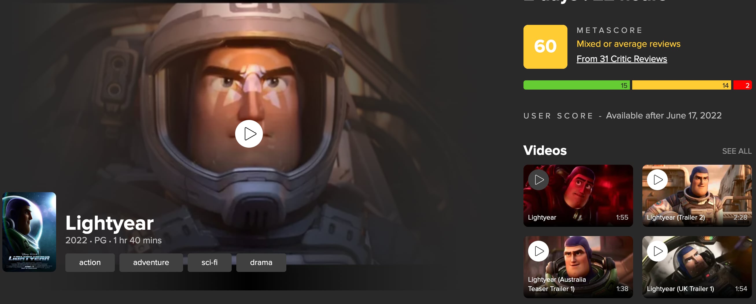 Lightyear Metacritic