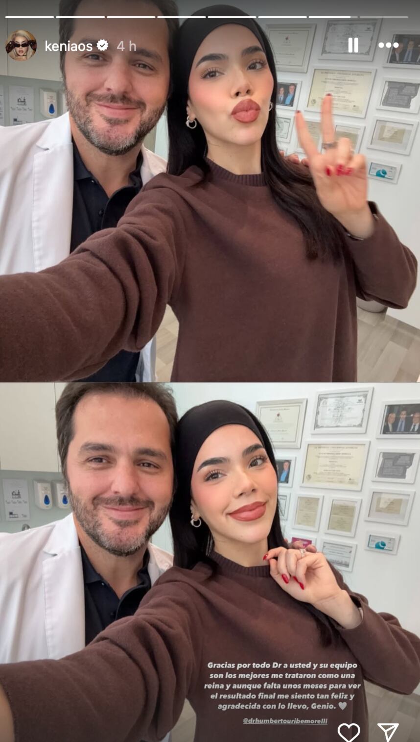 Kenia Os agradece las atenciones del doctor tras cirugía de cambio de implantes