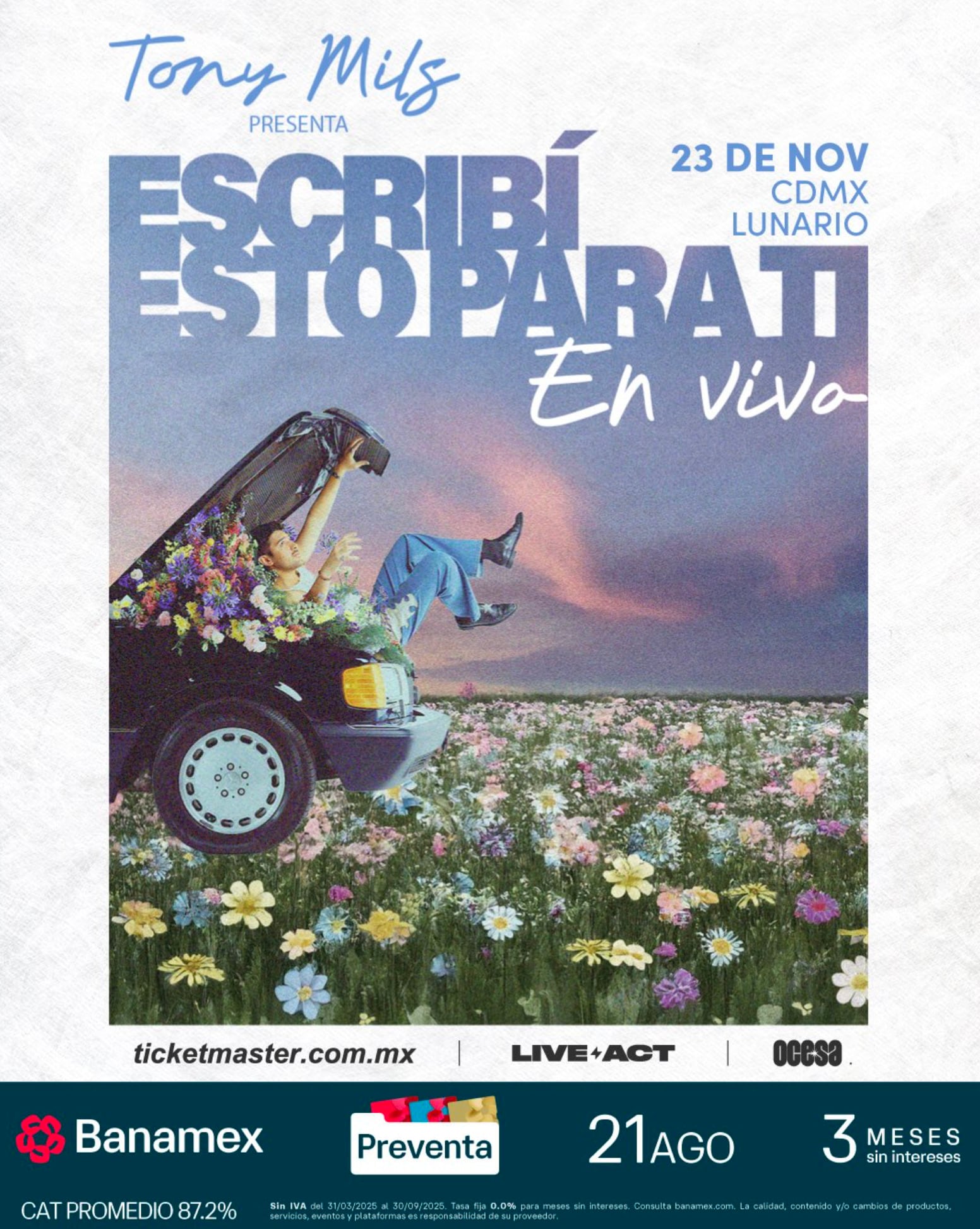Tony Mils tendrá un concierto en el Lunario del Auditorio Nacional